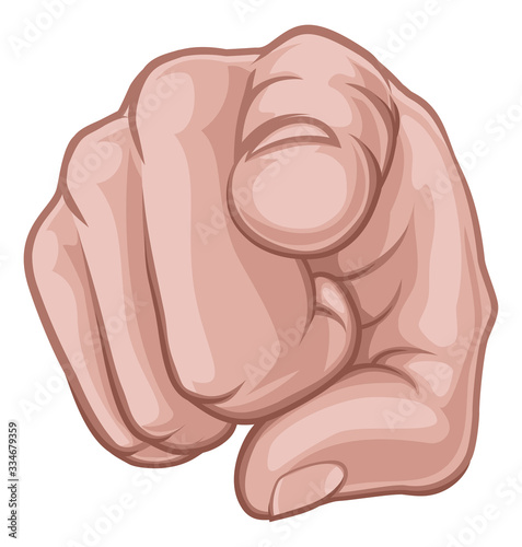 A hand pointing a finger at the viewer in a wants or needs you gesture