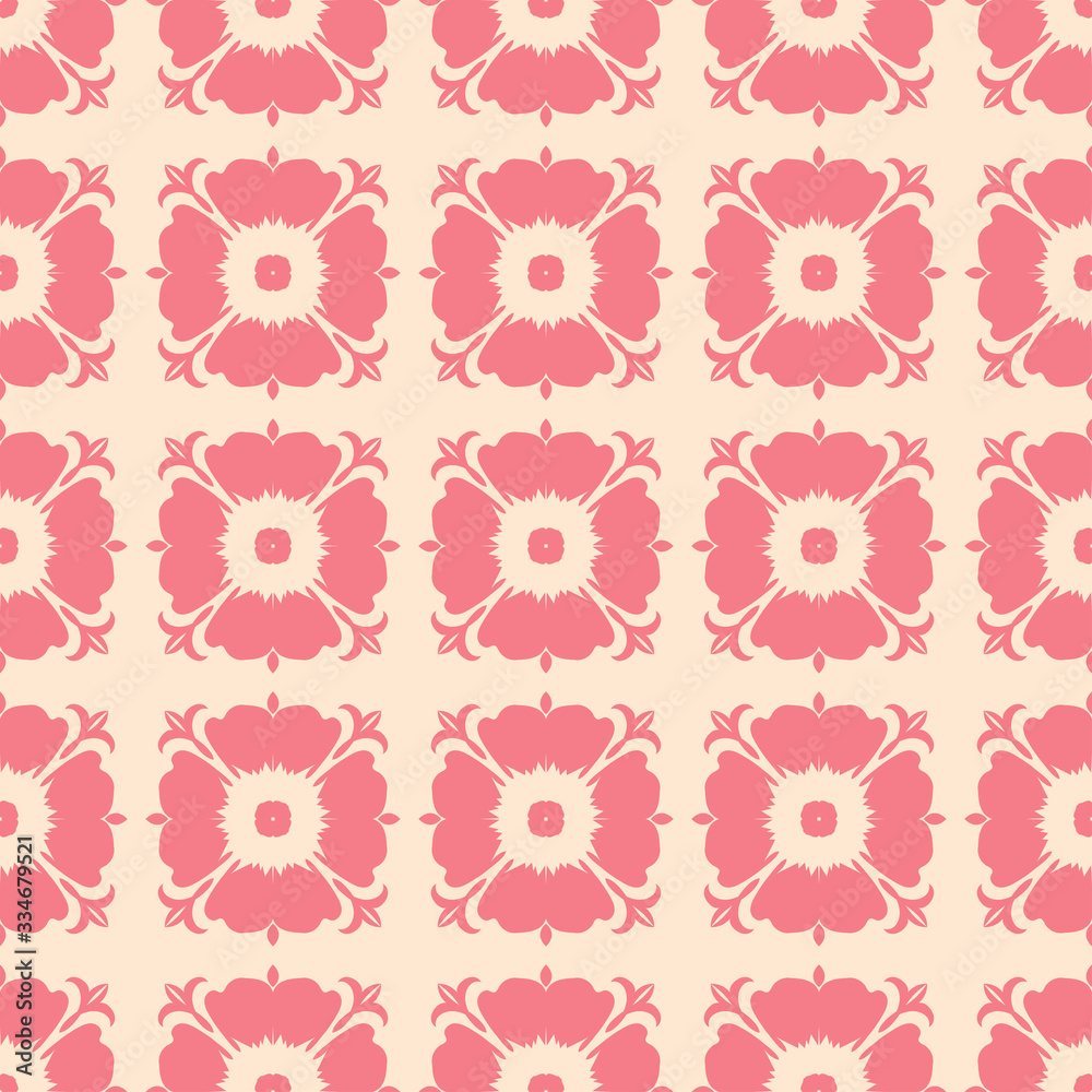 Beige seamless background with pink flloral pattern