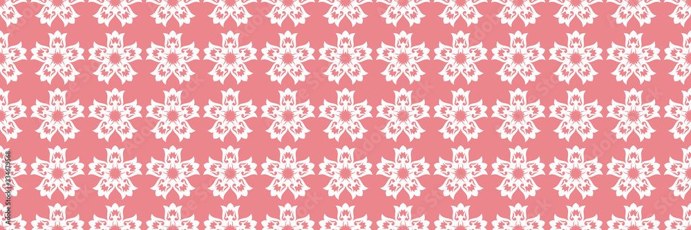 Floral print. White seamless pattern on pink background Floral print. White seamless pattern on pink background