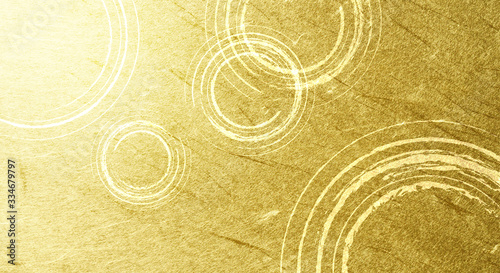 Fotografiet 波紋のパーターンと金色の和紙の背景素材