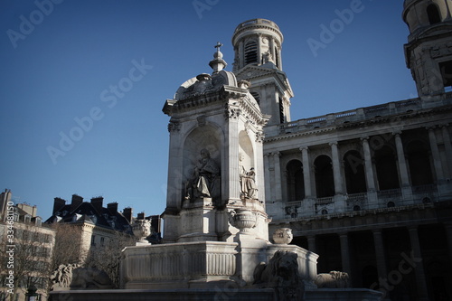 Church of Saint Sulpice with fountain, Paris, France photo