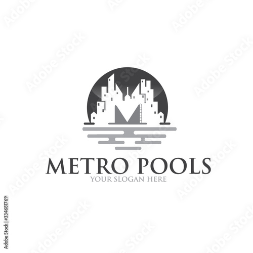 metro pools city logo design modern