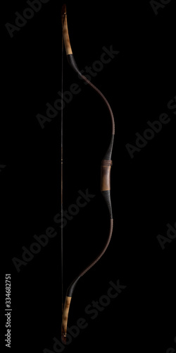 Traditional recurve asian bow on black background (ID: 334682751)
