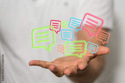Empty speech bubble hands feedback communication..