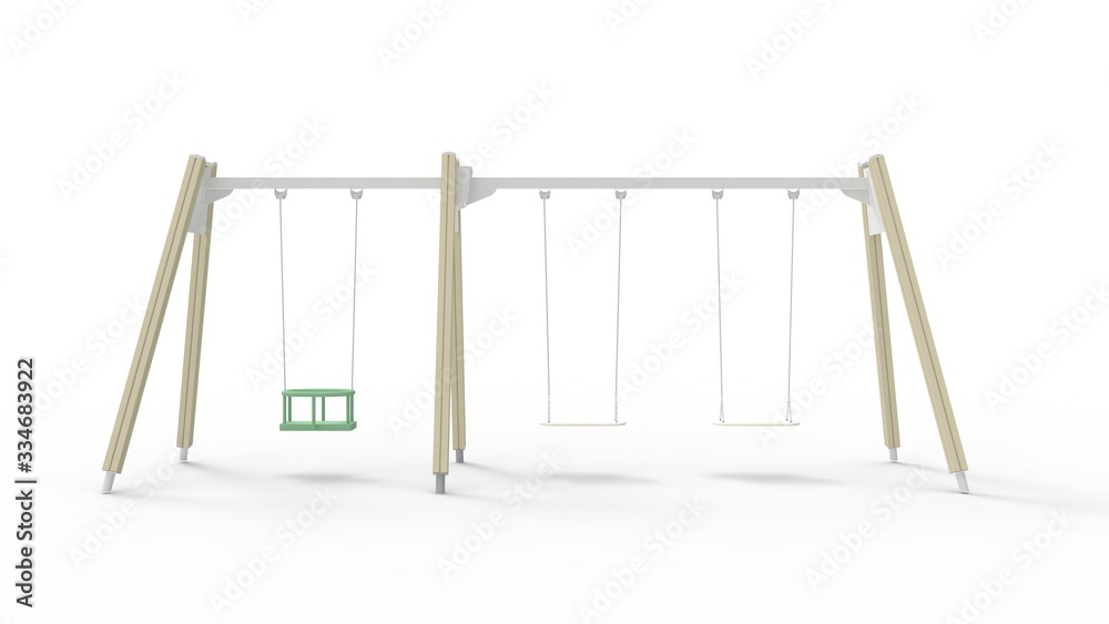 3D rendering of a swing for children play furniture isolated on white 3D rendering of a swing for children play furniture isolated on white