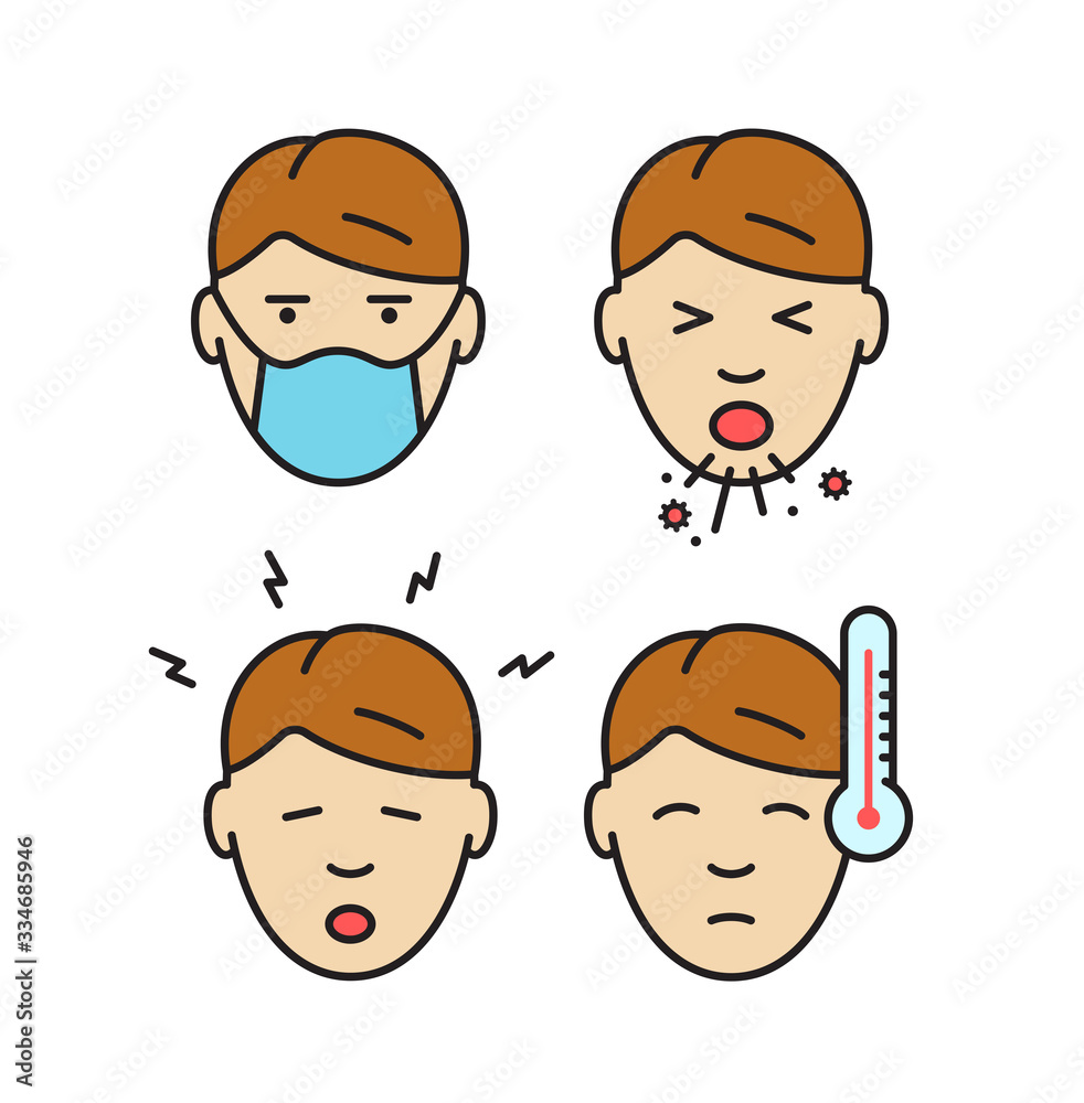 Sick icon set. Ill health. Coronavirus. Simple linear characters. Sick icon set. Ill health. Coronavirus. Simple linear characters.