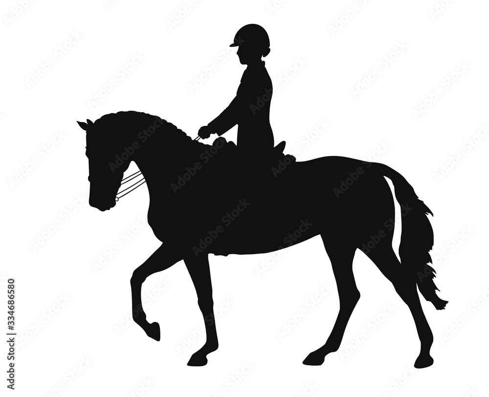 Dressage test, collected walk, vector silhouette
