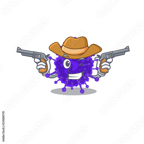 Cute handsome cowboy of nidovirales cartoon character with guns