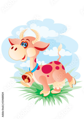 Dekoracja na wymiar  cow-character-with-a-big-bell-on-his-neck-walks-in-the-meadow-vector-illustration-eps