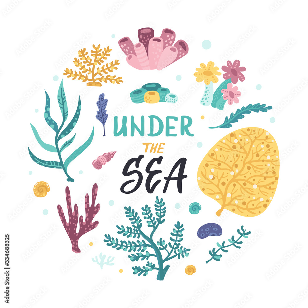 Cute poster with seaweeds Cute poster with seaweeds