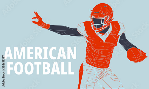 Illustration of american football player in action. Isolate background.