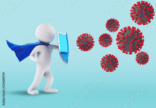 Concept of fight and defensive immunity against the virus. 3D Rendering photo