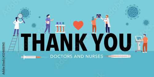 Thank you, doctor and nurse - COVID-19 pandemic concept, vector illustration stock illustration