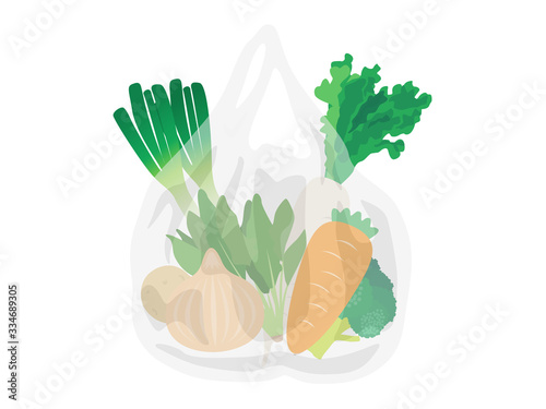 レジ袋に入れた野菜のイラスト