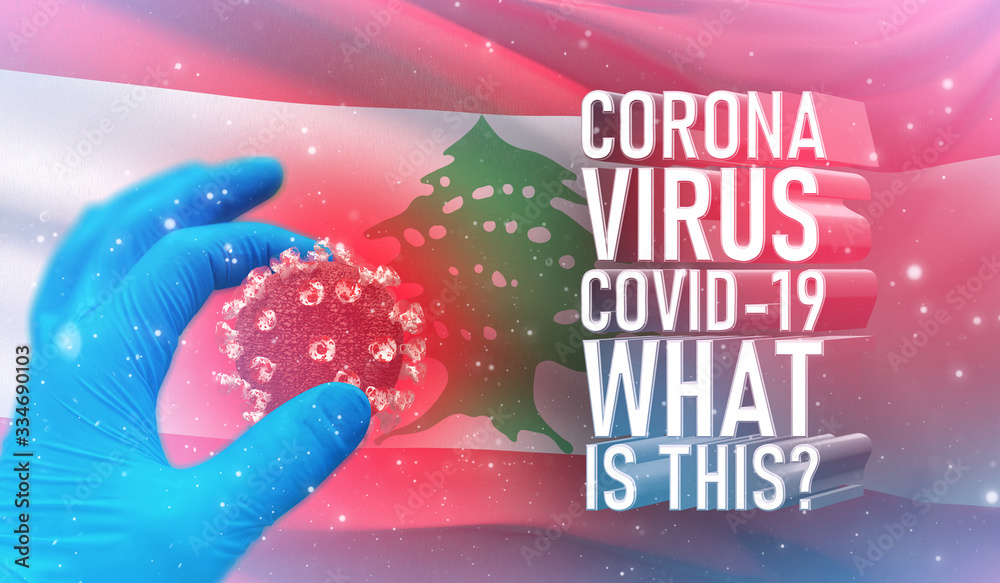 Coronavirus COVID-19, Frequently Asked Question - What Is It text, medical concept with flag of Lebanon. Pandemic 3D illustration.