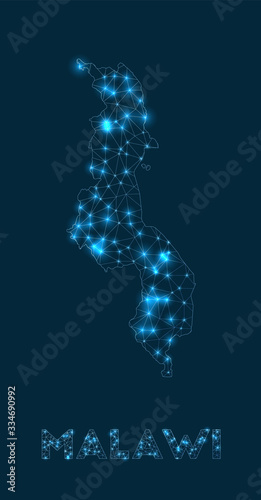 Malawi network map. Abstract geometric map of the country. Internet connections and telecommunication design. Attractive vector illustration.