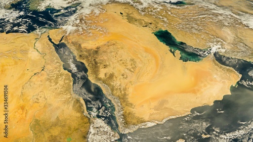 Saudi Arabia satellite map, refurbished NASA images