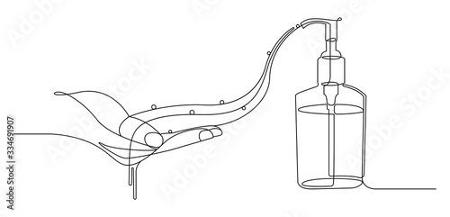 Continues Line Drawing Hand sanitizer alcohol gel vector.