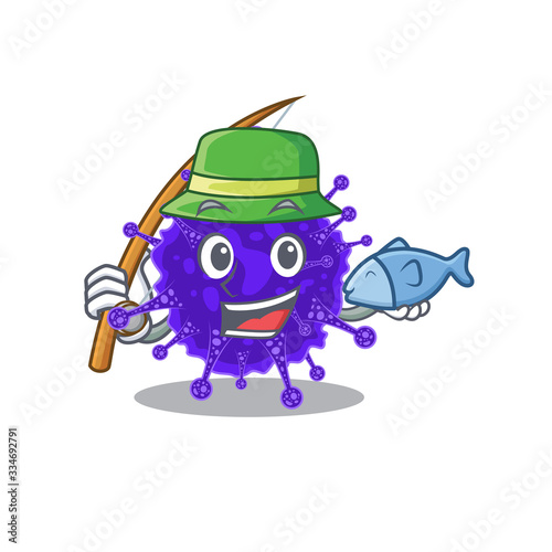 Cartoon design concept of nidovirales while fishing