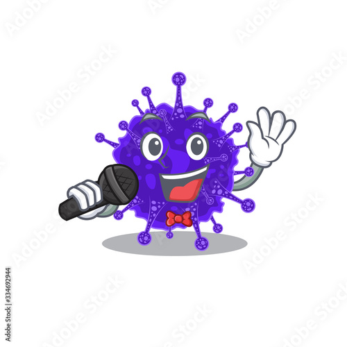 Talented singer of nidovirales cartoon character holding a microphone