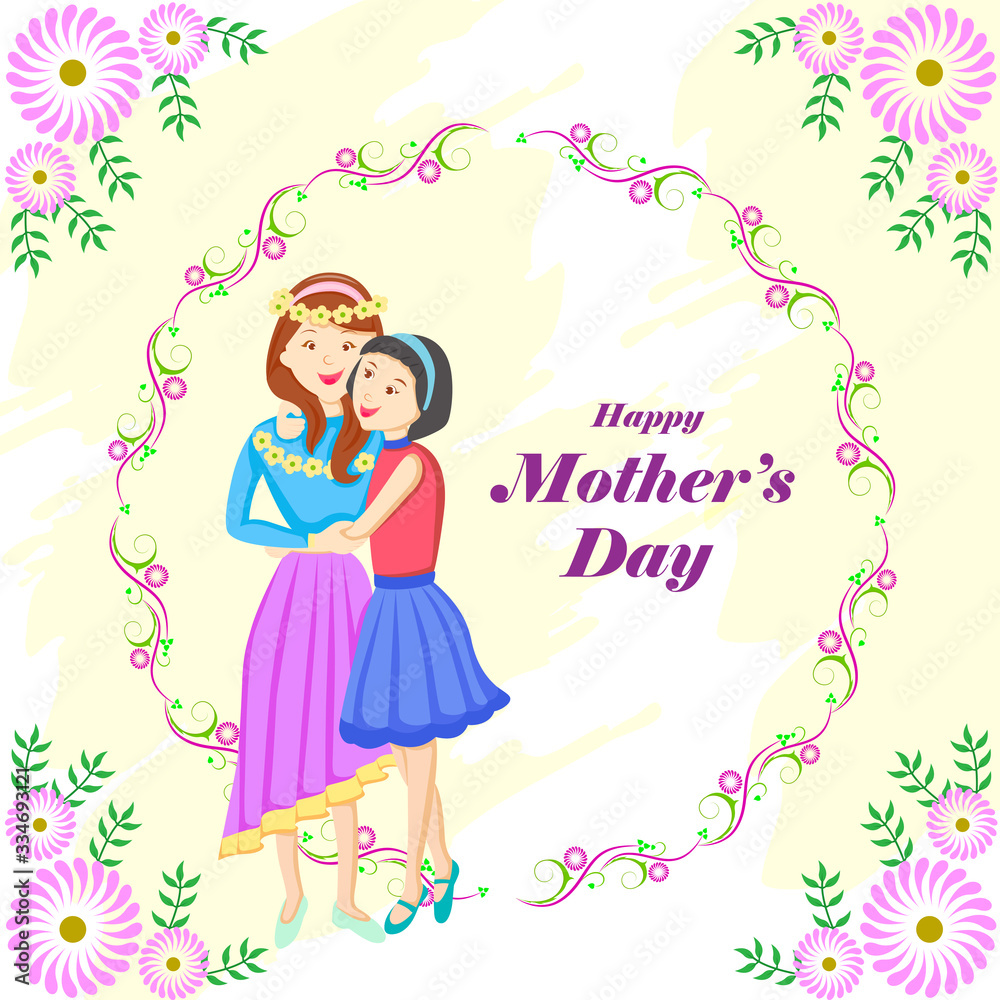 vector illustration of Happy Mother's Day greetings background with mother and kid showing love and affection relationship