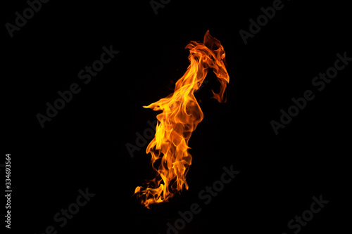 Bright fire on a black background. Hot flames background