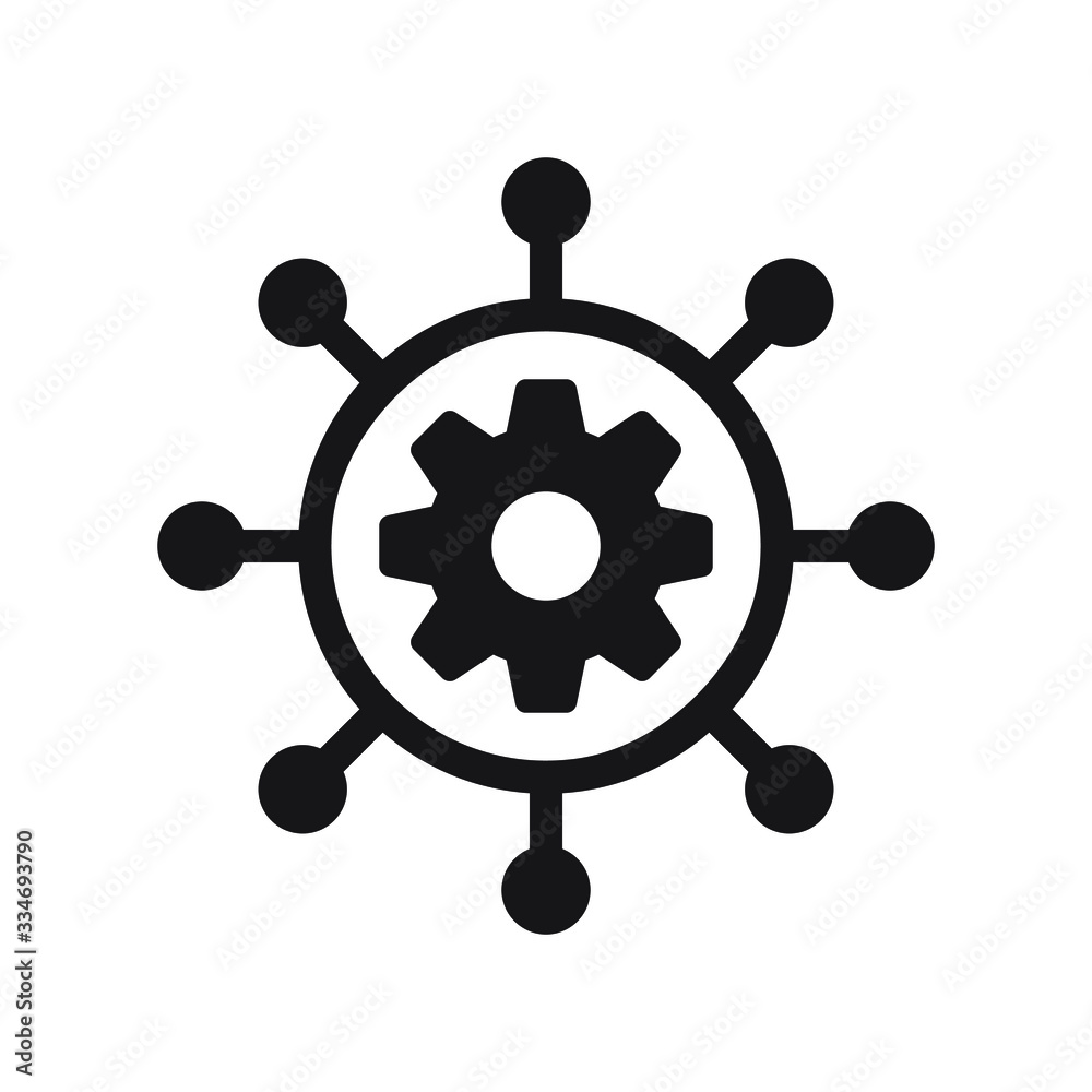 Project management vector icon. filled flat sign for mobile concept and web design. Hub and spokes and gear solid icon. Symbol, logo illustration.