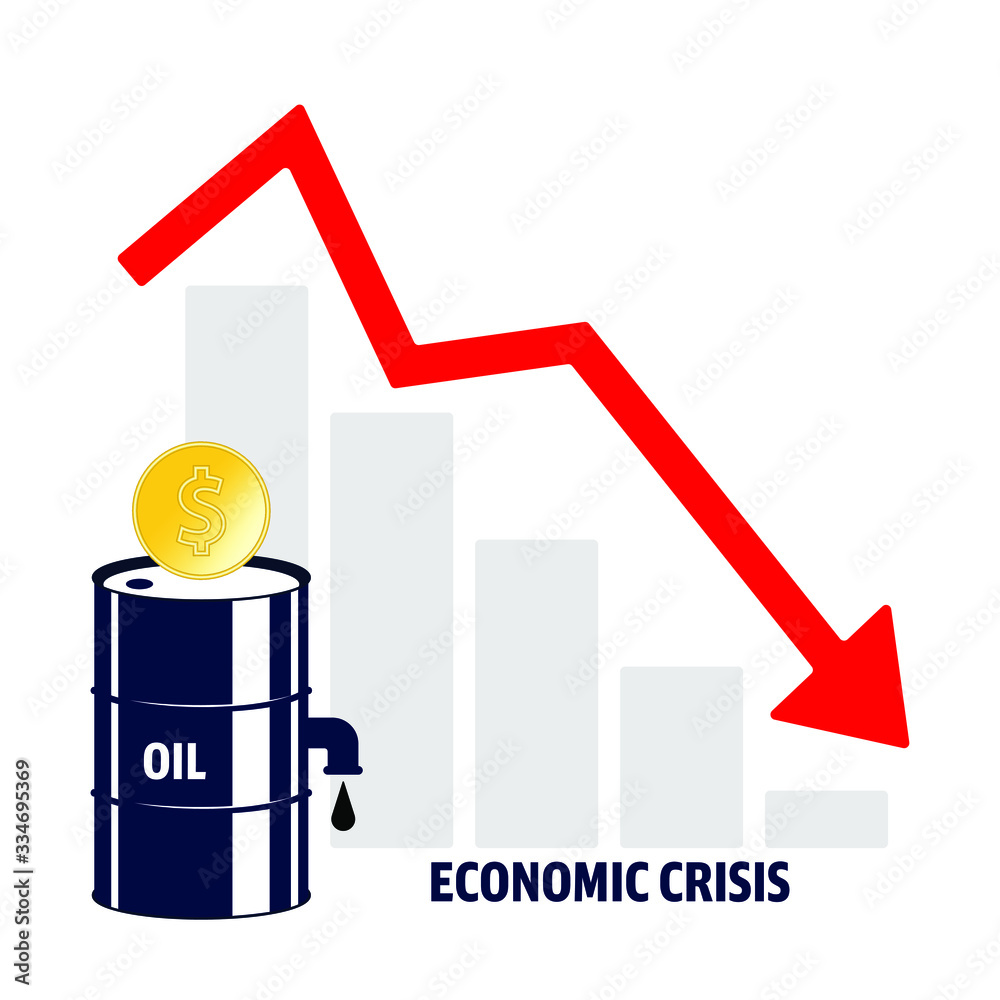 Vecteur Stock World oil crisis. Graph with down red arrow, halons with