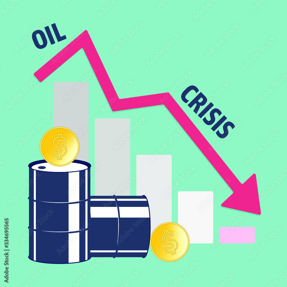 Vecteur Stock World oil crisis. Graph with down arrow, halons with oil