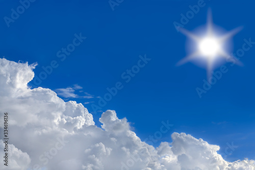 Fresh blue sky and white clouds with brightness radiant sunlight background, Image for summer season or business target and opportunity or meteorology presentation or inspiration concept.