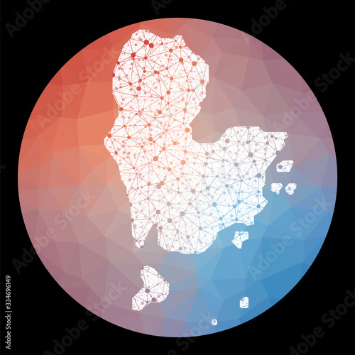 Vector network map of Redang Island with a low poly background. Rounded illustration in technology, internet, network, telecommunication concept style.
