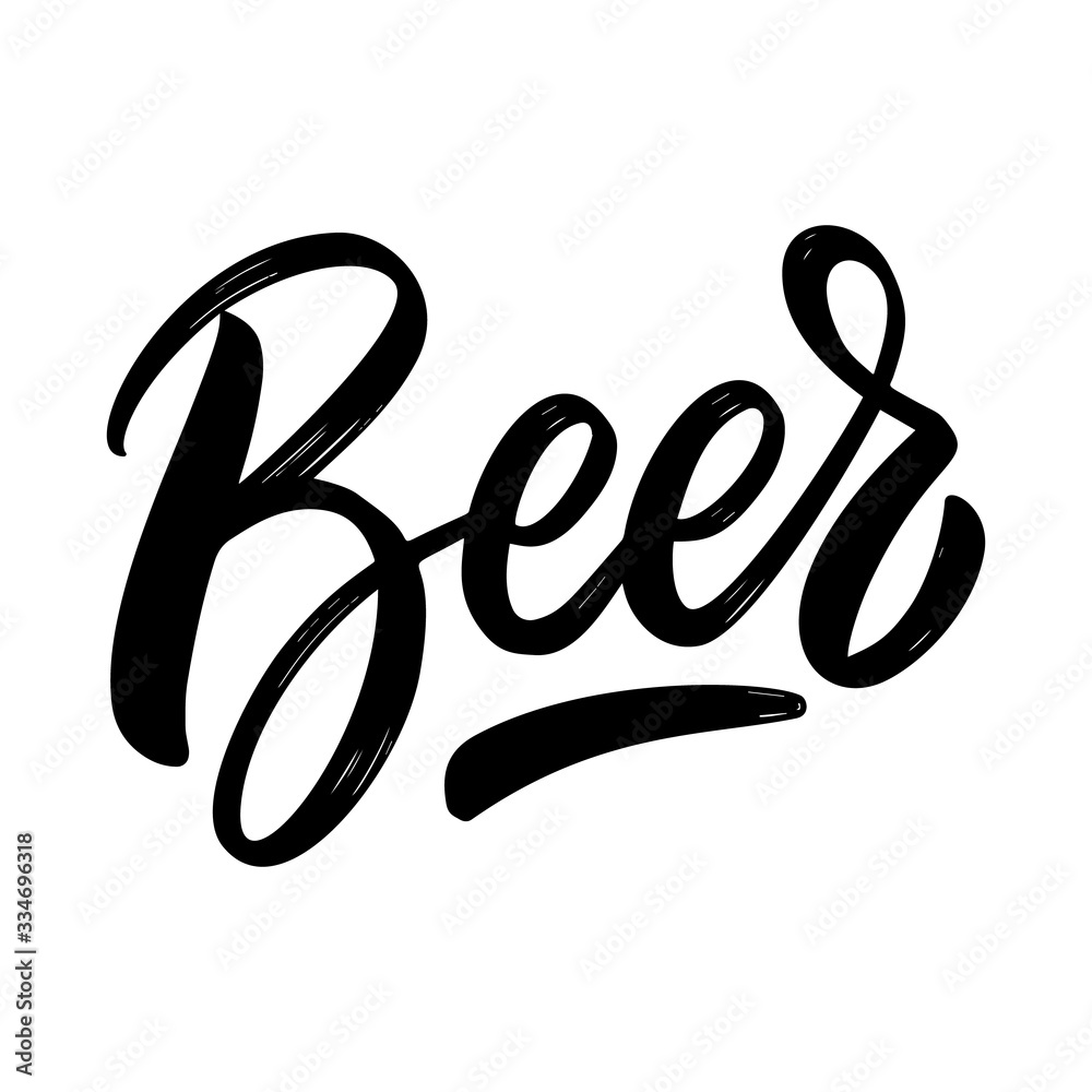 Beer. Lettering phrase on white background. Design element for poster, card, banner, sign. Beer. Lettering phrase on white background. Design element for poster, card, banner, sign.