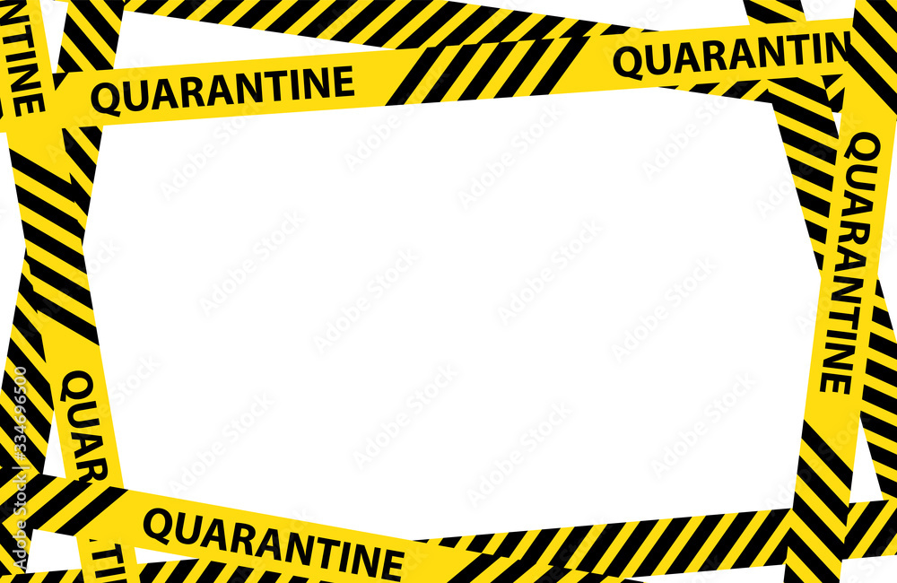 Yellow quarantine warning tape frame with place for text. vector Illustration isolated on white background. graphic warning text of quarantine banner. Coronavirus, Covid-19 outbreak - obrazy, fototapety, plakaty 