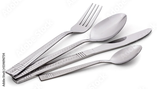 Knife, fork, spoon. Metal cutlery isolated on white background