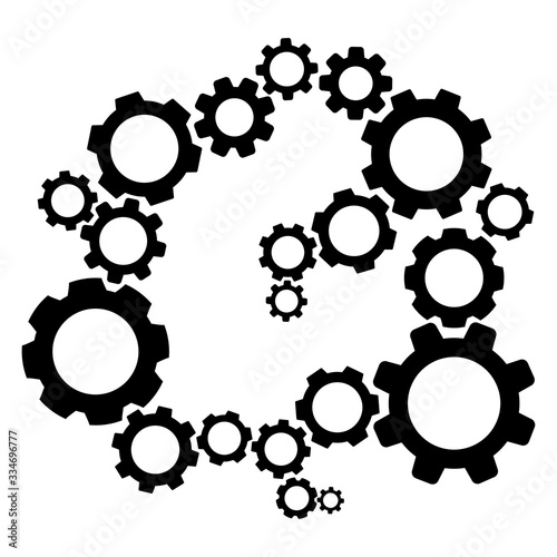 Gear mechanism. Vector illustration of cogwheel isolated on the white background. Business concept. Development and teamwork theme.
