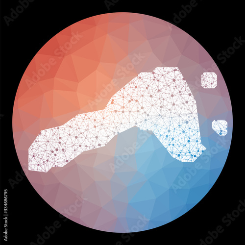 Vector network map of Ko Lipe island with a low poly background. Rounded Ko Lipe illustration in technology, internet, network, telecommunication concept style.