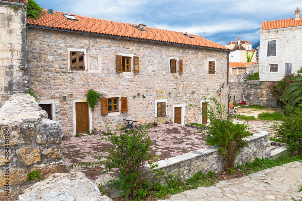 Elements of old town houses in Montenegro. Country of Europe. 