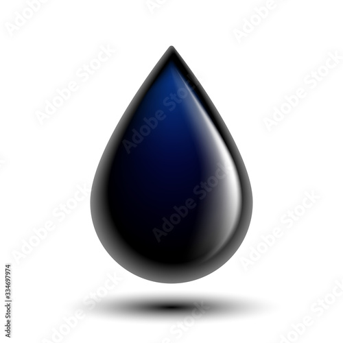 Black oil droplet isolated on white photo-realistic vector illustration