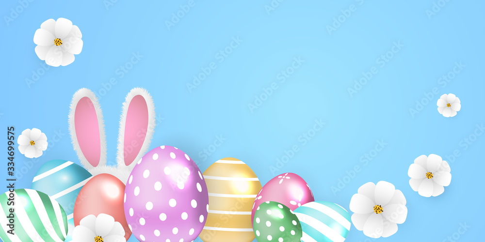 Happy Easter background. rabbit shine decorated eggs Happy Easter background. rabbit shine decorated eggs