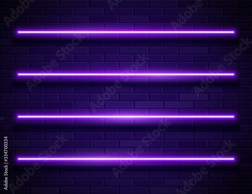 Modern Neon Glowing Lines Banner on Dark Empty Grunge Brick Background