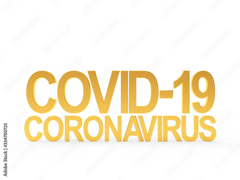 Golden Covid-19 coronovirus icon isolated on white background. 3D illustration Golden Covid-19 coronovirus icon isolated on white background. 3D illustration