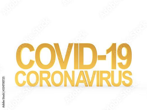Golden Covid-19 coronovirus icon isolated on white background. 3D illustration