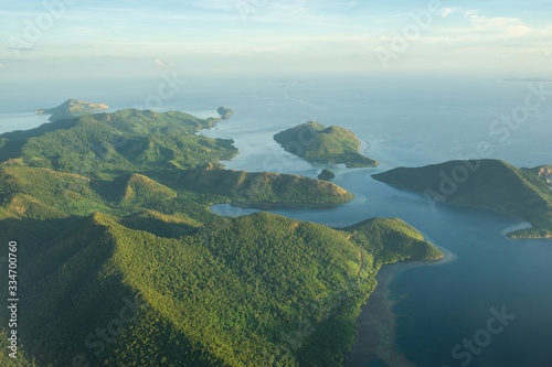 Aerial view over beautiful Philippine islands. Coron.