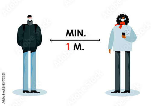 Basic protective measures against the new coronavirus COVID-19. Maintain social distancing to protect. Advice to save from virus. Vector illustration EPS 10 isolated