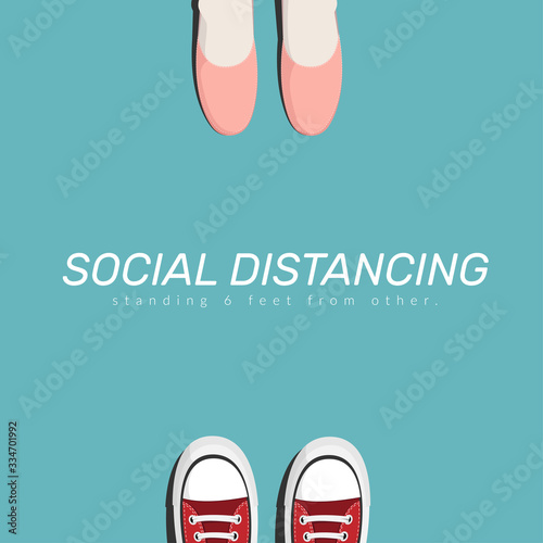 Social distance. two people keep spaced between each other for social distancing, increasing the physical space between people to avoid spreading illness during transmission of COVID-19 outbreak