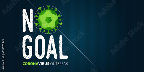 Coronavirus or covid-19 banner in football or soccer for coronavirus outbreak of a pandemic disease concept. Banner template design for headline news. The crisis of covid-19 disease on sports. Vector 