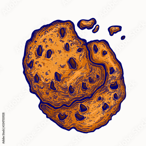 Cookie vector hand drawn isolated illustration. graphic design doodle sweets element . sugary food , chocolate chip cookies with crumbs. carbs and sugar.