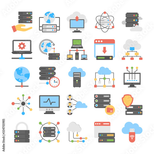  Set of Web Hosting Flat Vector Icons