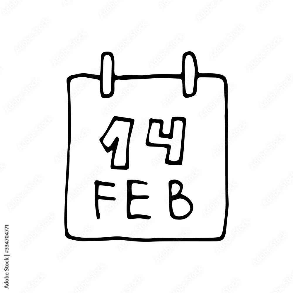 Single hand drawn element calendar,14 february for greeting cards, posters, stickers and seasonal design. Isolated on white background. Doodle vector illustration. Single hand drawn element calendar,14 february for greeting cards, posters, stickers and seasonal design. Isolated on white background. Doodle vector illustration.