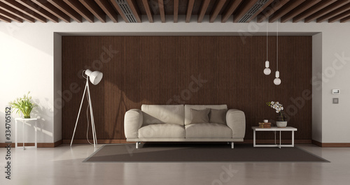 Fototapeta Naklejka Na Ścianę i Meble -  Modern living room with modern sofa against wooden paneling